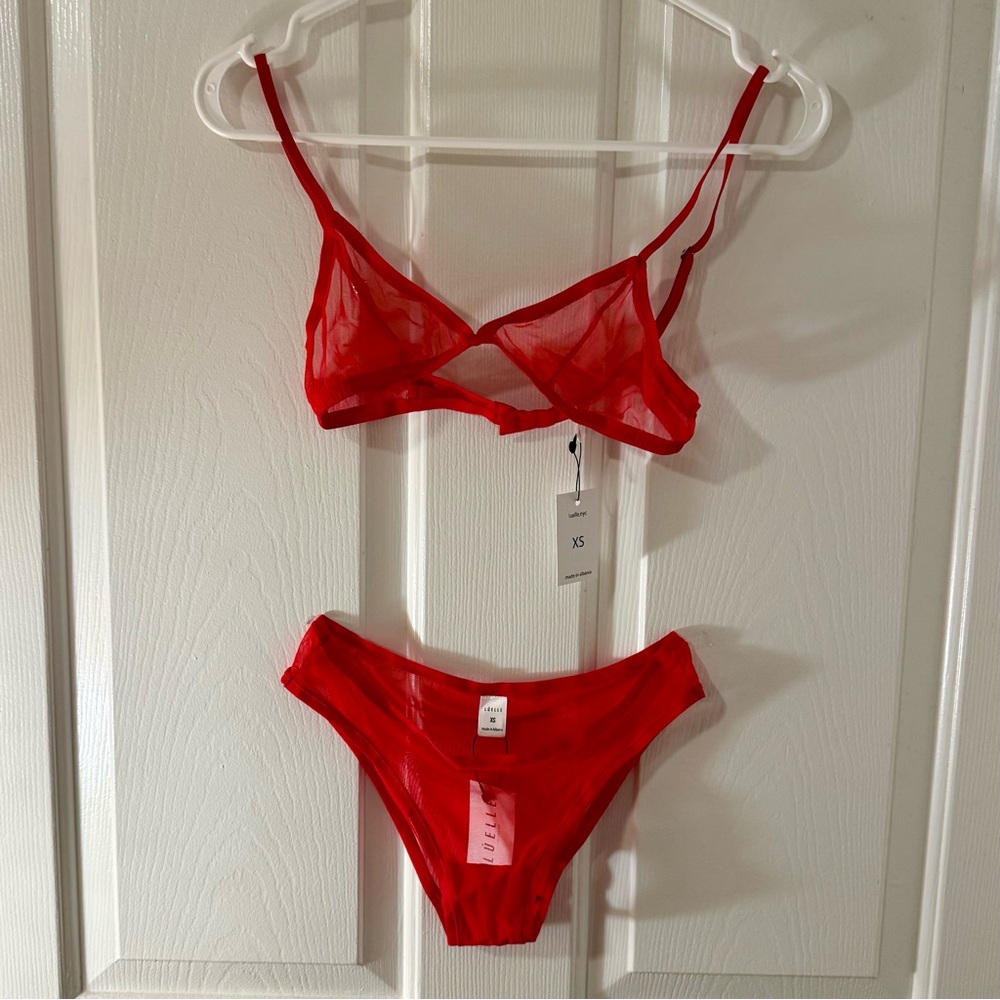 Adore Me Red Sheer Bra and Panty Set